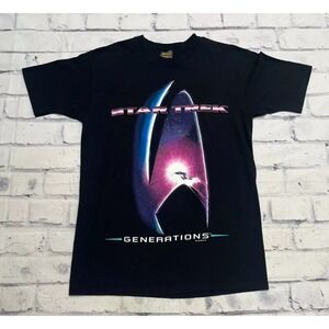 Star Trek Generations Shirt Adult Large Black 90s Science Fiction TV Nostalgia
